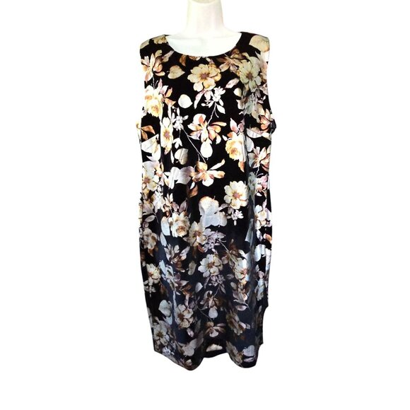 Rachel Roy Floral Sleeveless Velvet Dress Keyhole Back Design Black & Beige NWT - Picture 2 of 16